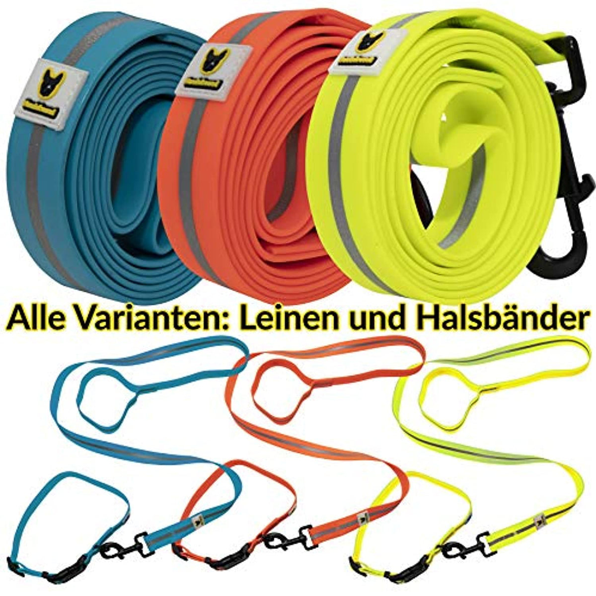 Weiches Hundehalsband von Hundefreund in Neon Gelb mit der Signalfarbe im Einsatz bei Dämmerung