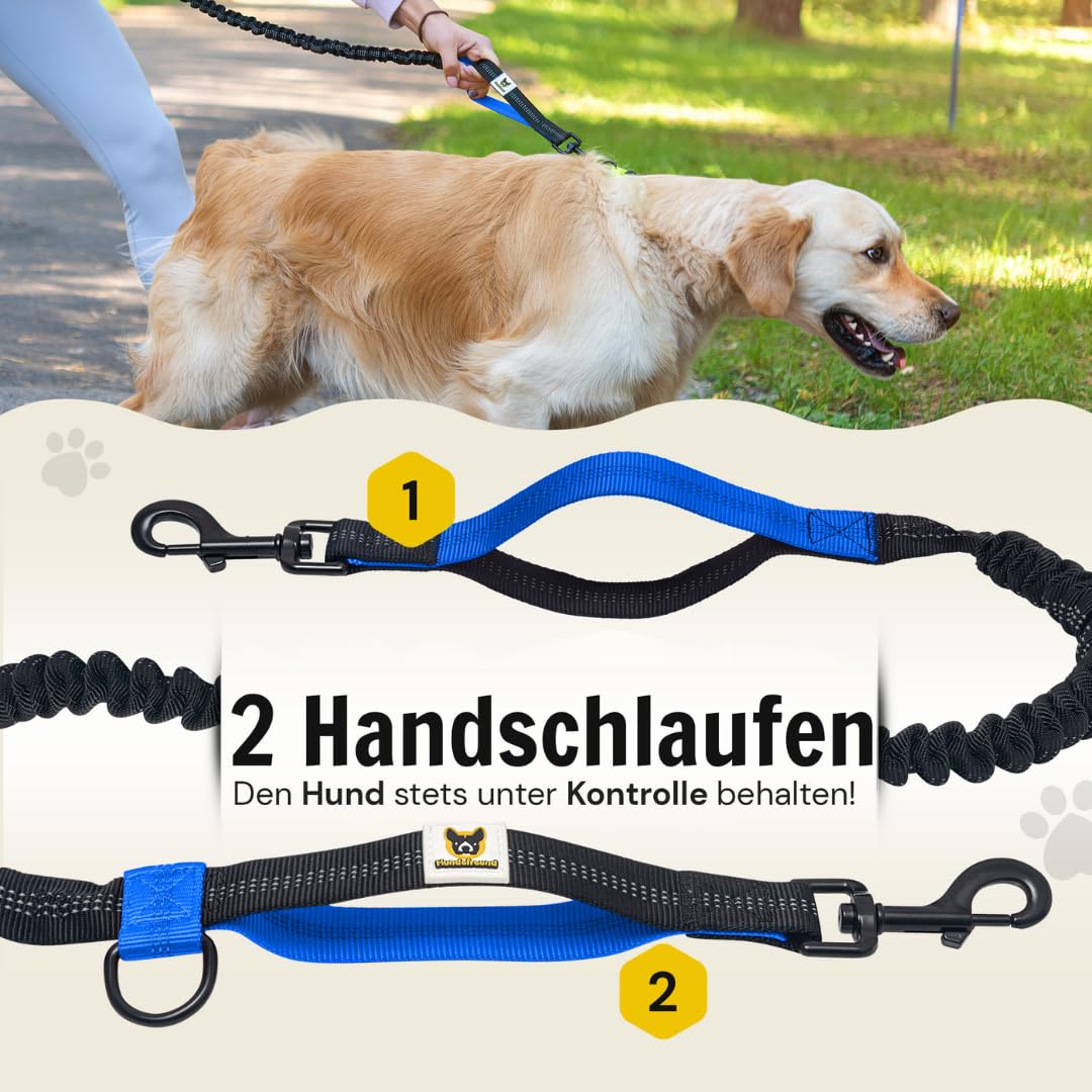 Joggingleine von Hundefreund in Blau mit zwei Handschlaufen am Leinenteil