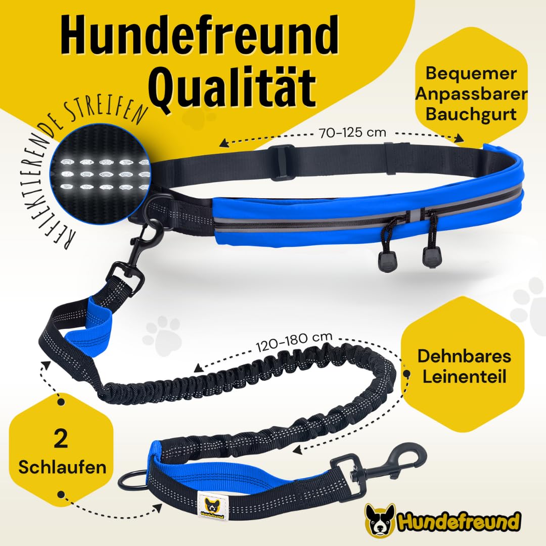Joggingleine von Hundefreund in Blau, Detail von Karabiner und Hüftbeutel