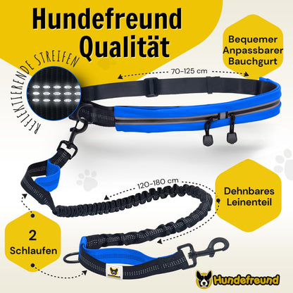 Joggingleine von Hundefreund in Blau, Detail von Karabiner und Hüftbeutel