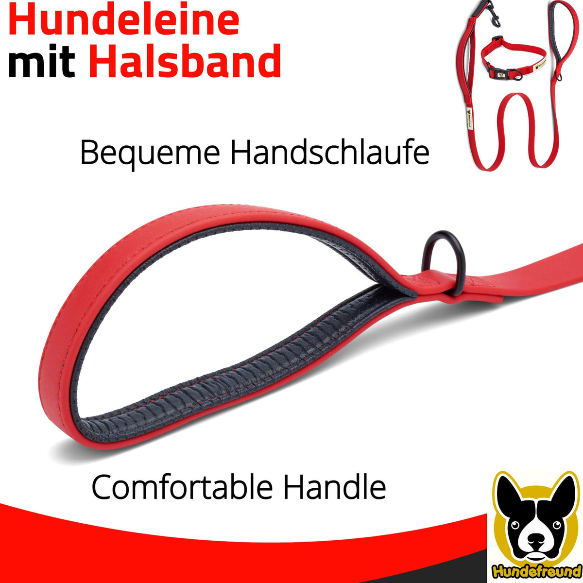 Hundeleine von Hundefreund in Rot mit bequemer Handschlaufe