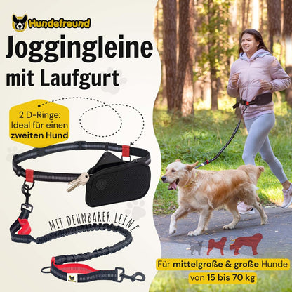 Joggingleine mit Laufgurt von Hundefreund in Rot beim Spaziergang mit Hund
