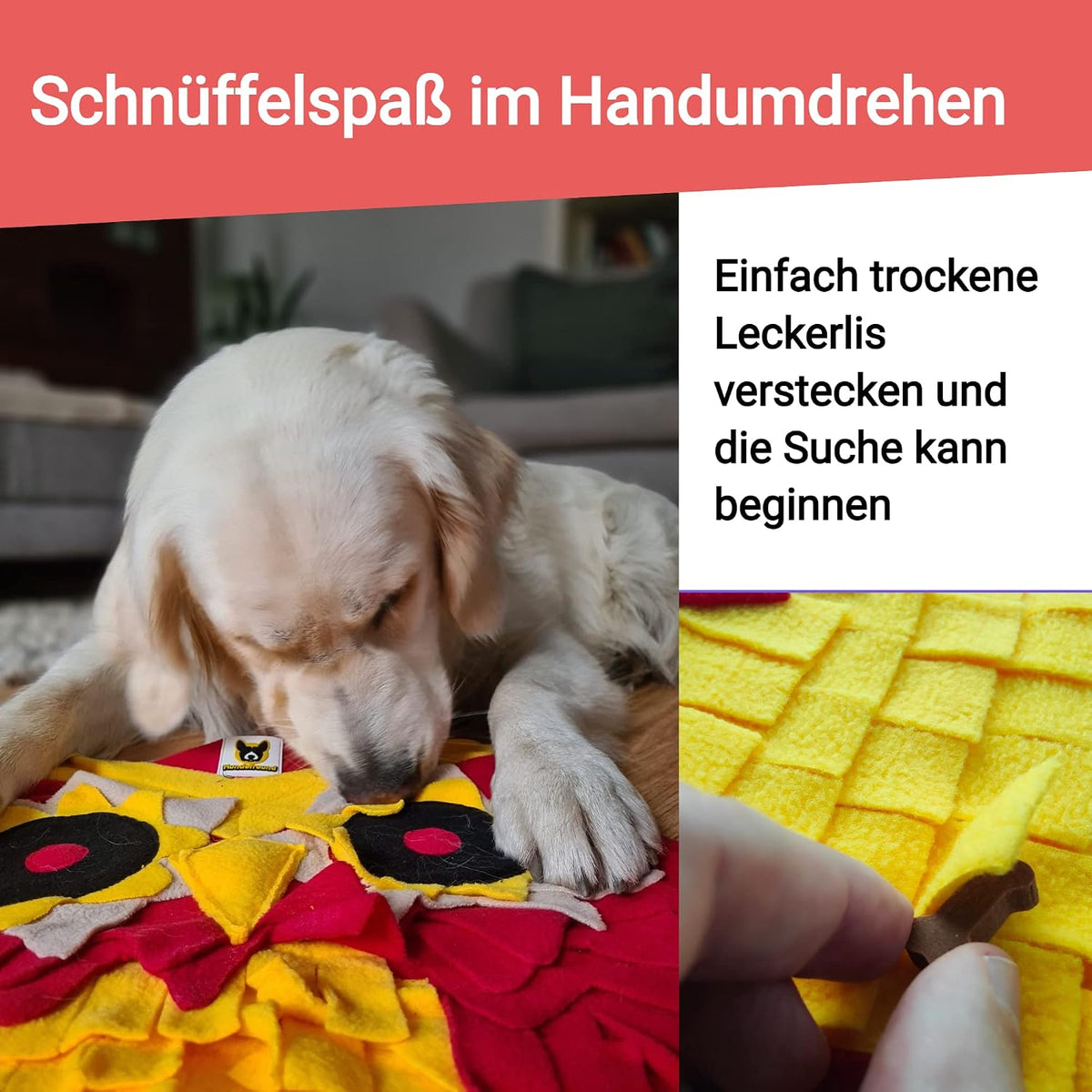 Kleiner Schnüffelteppich Eule von Hundefreund mit weicher Fleece-Oberseite
