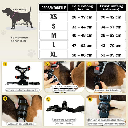 Hundegeschirr reflektierend von Hundefreund in Schwarz mit Größentabelle