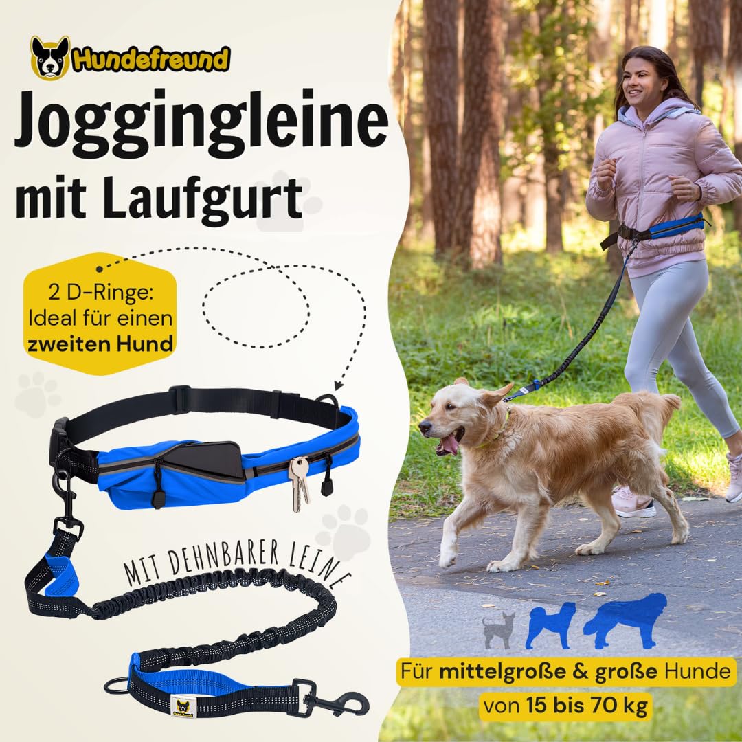 Joggingleine mit Bauchgurt von Hundefreund in Blau beim Joggen mit Hund
