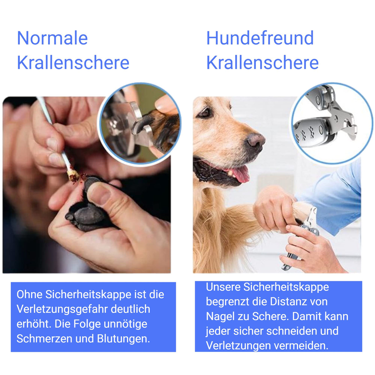 Krallenschere von Hundefreund im Vergleich zu einer herkömmlichen Krallenschere