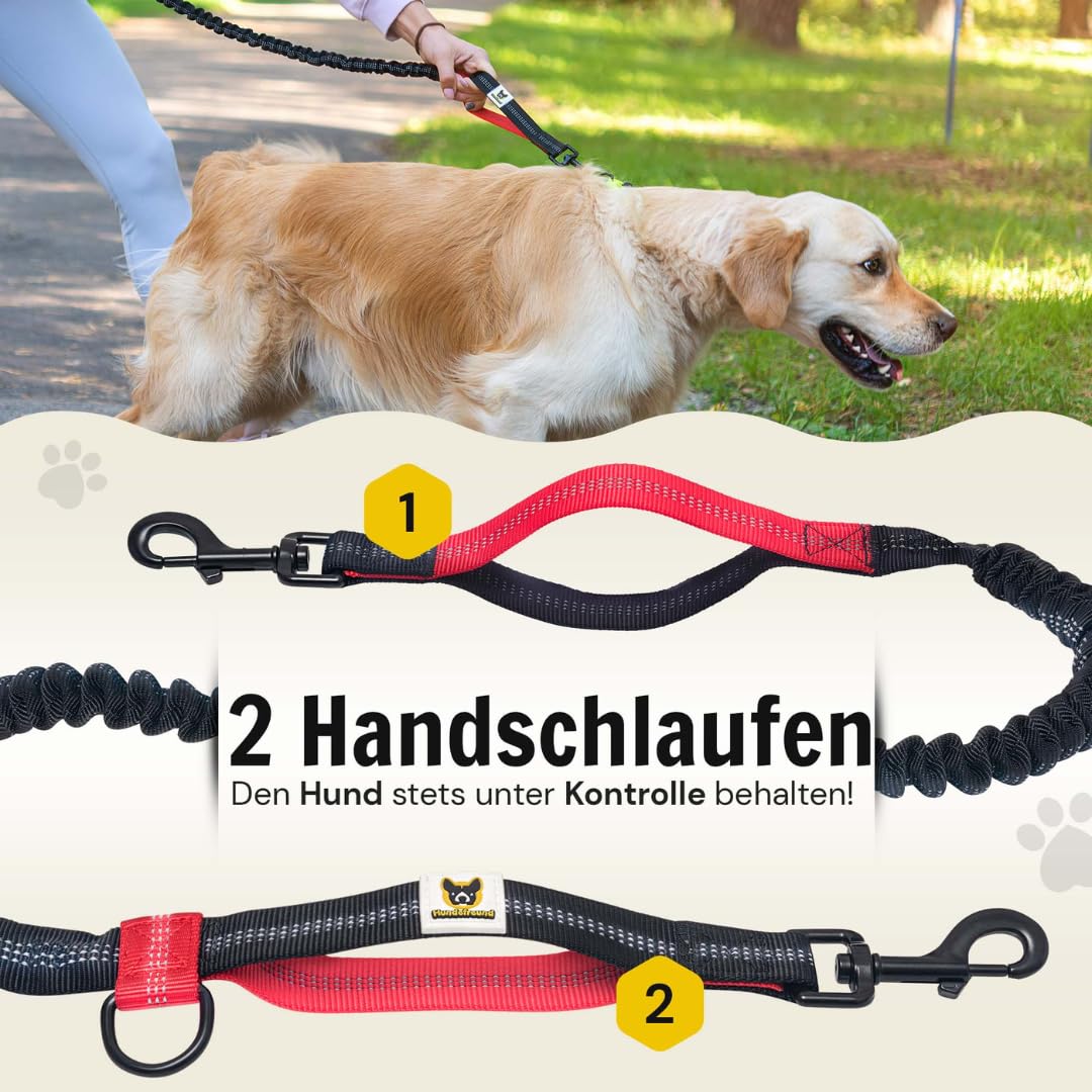 Joggingleine von Hundefreund in Rot mit zwei Handschlaufen am Leinenteil