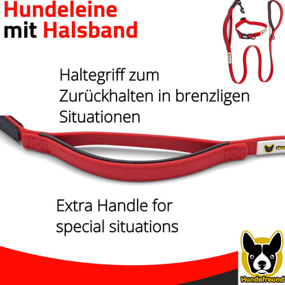 Hundeleine von Hundefreund in Rot mit Haltegriff zum Zurückhalten