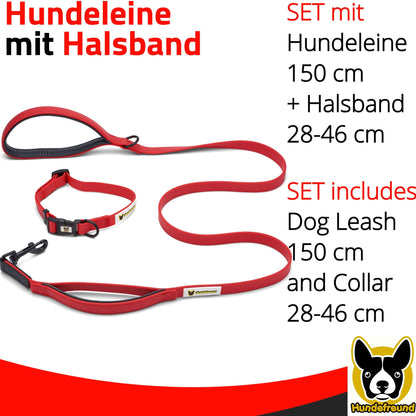 Set von Hundefreund in Rot mit 150 cm langer Leine und Halsband von 28 bis 46 cm