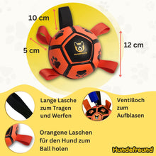 Hundefußball 12 cm von Hundefreund in Orange mit Haltegriffen zum Greifen