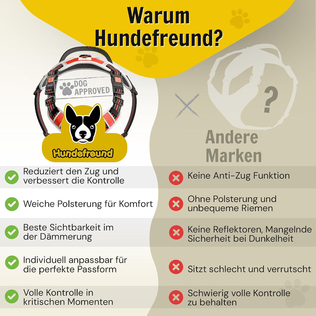 Hundegeschirr reflektierend von Hundefreund in Rot mit Haltegriff