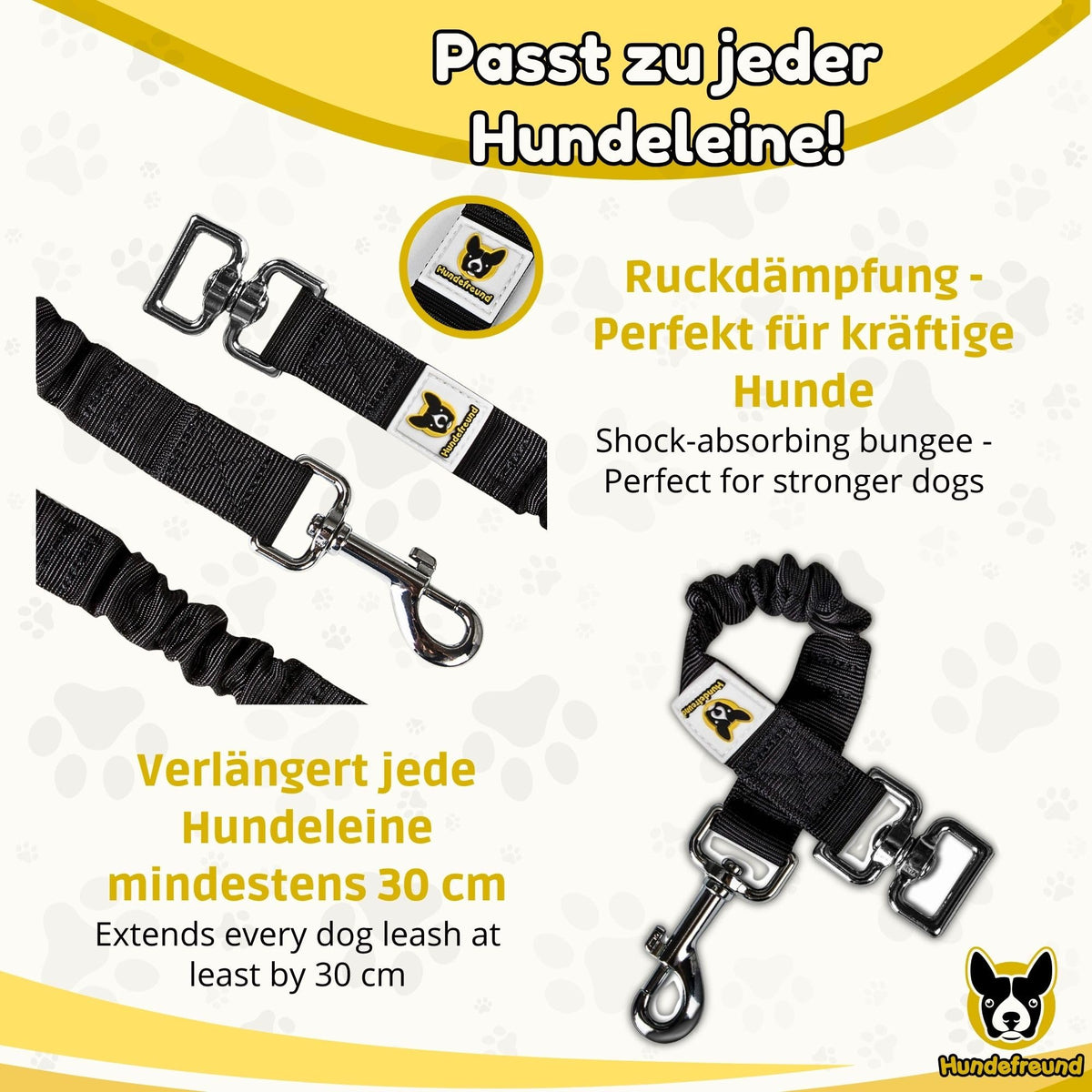 Ruckdämpfer von Hundefreund in Schwarz, dehnbar von 30 auf 40 cm