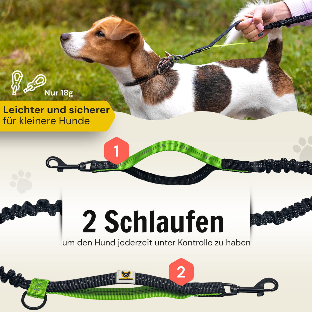 Joggingleine von Hundefreund in Grün mit zwei Schlaufen am Leinenteil