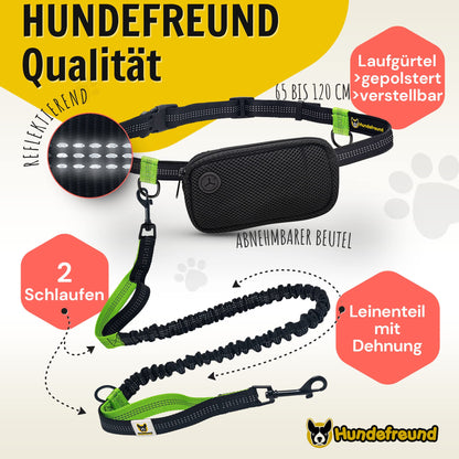 Joggingleine von Hundefreund in Grün, Detail von Hüftbeutel und Karabiner
