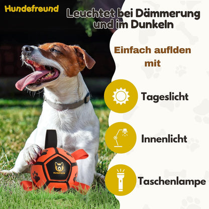 Hundefußball 12 cm von Hundefreund in Orange, leuchtend bei Dämmerung