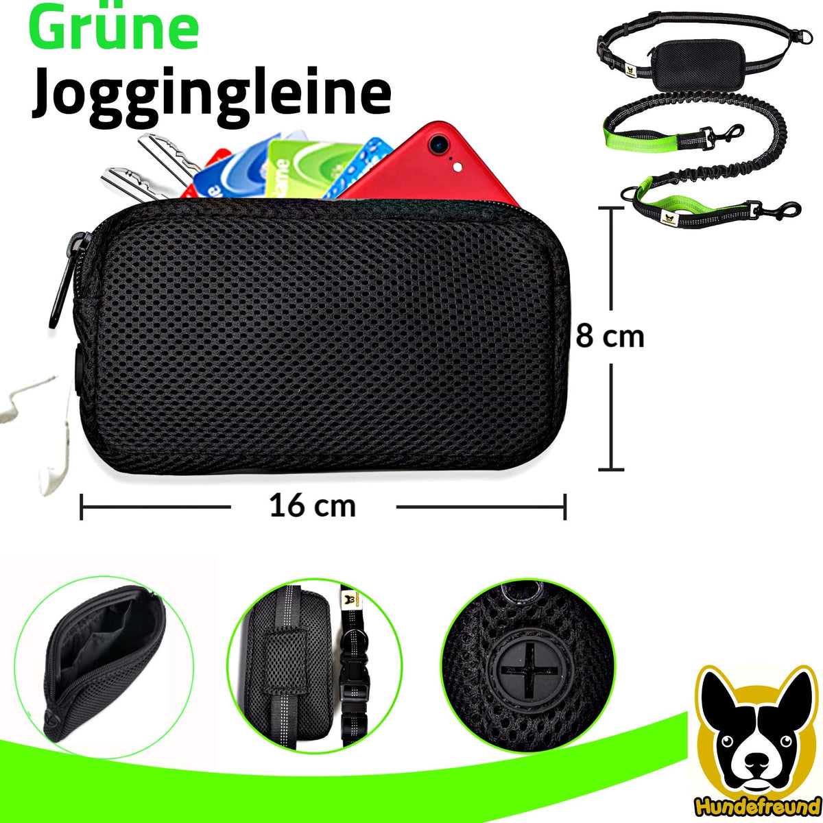 Joggingleine von Hundefreund in Grün mit eingenähten Reflektoren