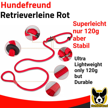 Retrieverleine von Hundefreund in Rot, nur 120 g leicht und dabei stabil
