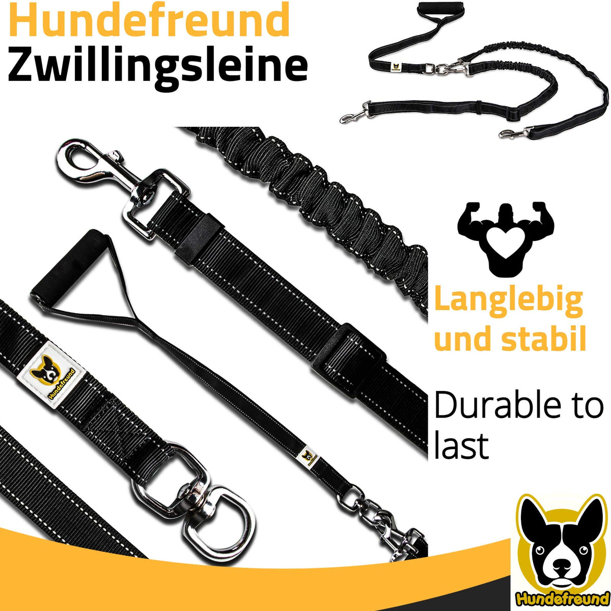 Zwillingsleine von Hundefreund in Schwarz, langlebig und stabil