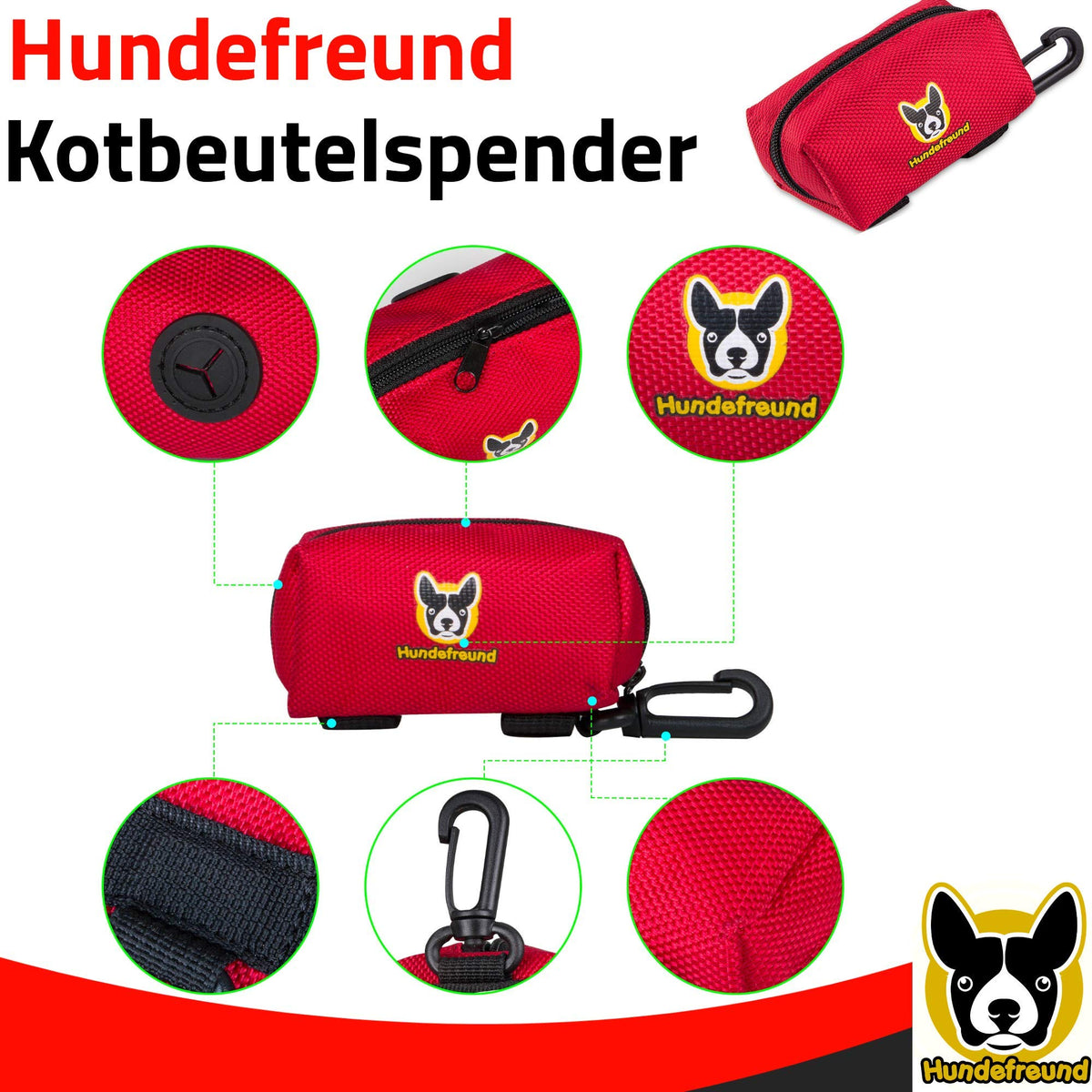 Kotbeutelspender von Hundefreund in Rot mit Gummiöffnung zur Beutelentnahme