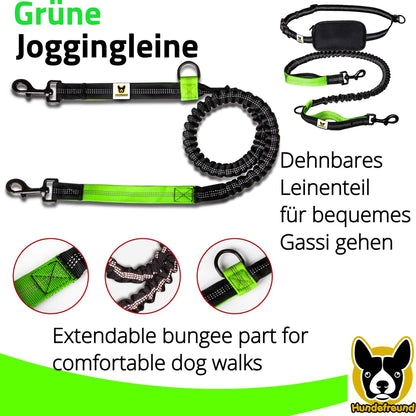 Joggingleine von Hundefreund in Grün mit abnehmbarem Hüftbeutel