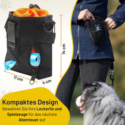 Kleiner Futterbeutel von Hundefreund in Schwarz-Orange, kompaktes Design im Detail