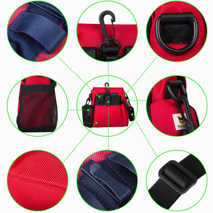 Futtertasche von Hundefreund in Rot, Detailansicht von Karabiner und Reißverschlüssen