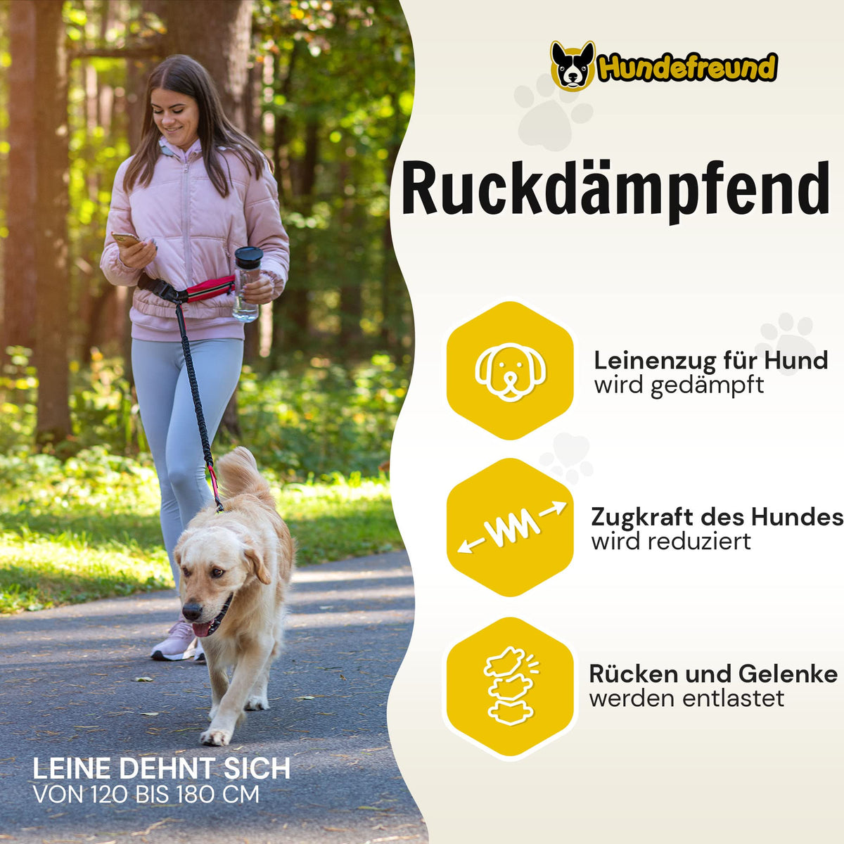 Joggingleine von Hundefreund in Rot mit Ruckdämpfung beim Laufen