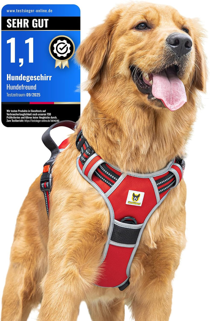 Hundegeschirr reflektierend von Hundefreund in Rot mit reflektierenden Streifen