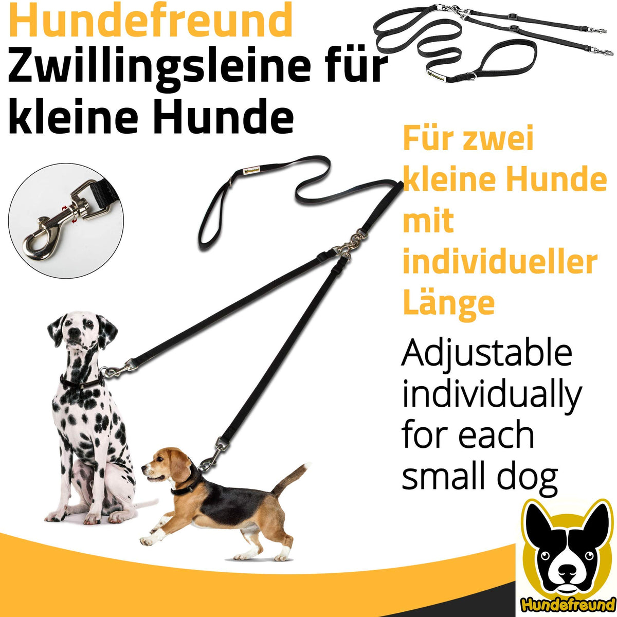 Zwillingsleine von Hundefreund in Schwarz mit zusätzlichen Rückhalteschlaufen