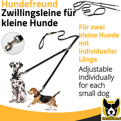Zwillingsleine von Hundefreund in Schwarz mit zusätzlichen Rückhalteschlaufen