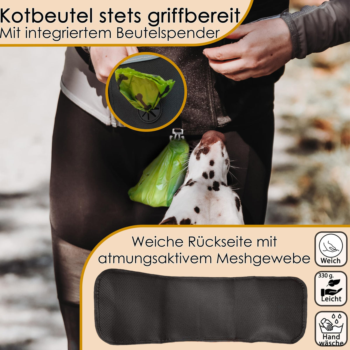 XXL-Leckerlitasche von Hundefreund in Schwarz mit griffbereitem Kotbeutelfach