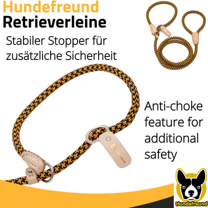 Retrieverleine von Hundefreund in Gelb mit stabilem Stopper für zusätzliche Sicherheit
