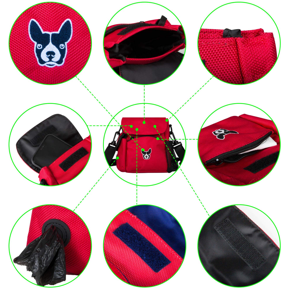 Futtertasche von Hundefreund in Rot, Detailansicht der vier Fächer