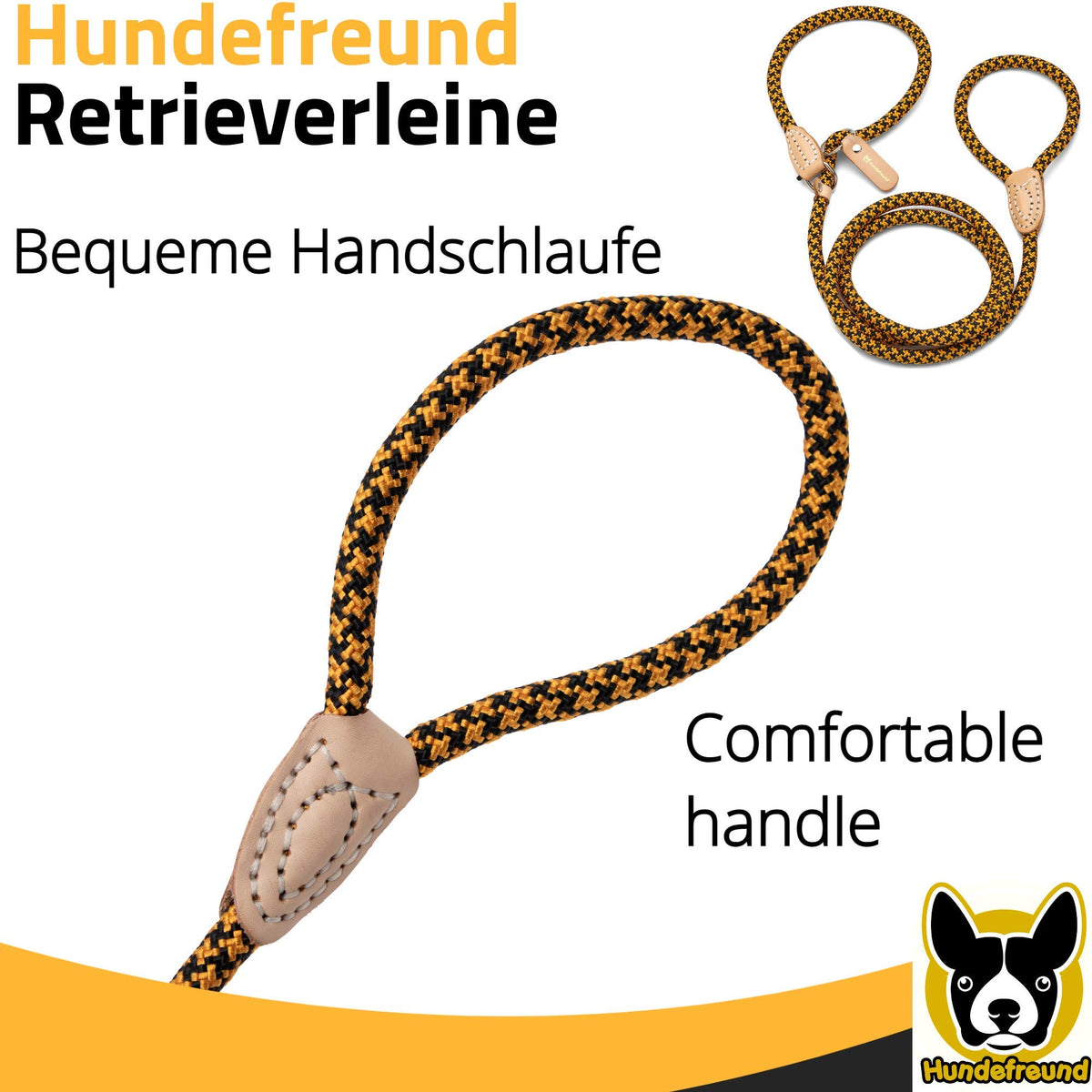 Retrieverleine von Hundefreund in Gelb mit bequemer Handschlaufe