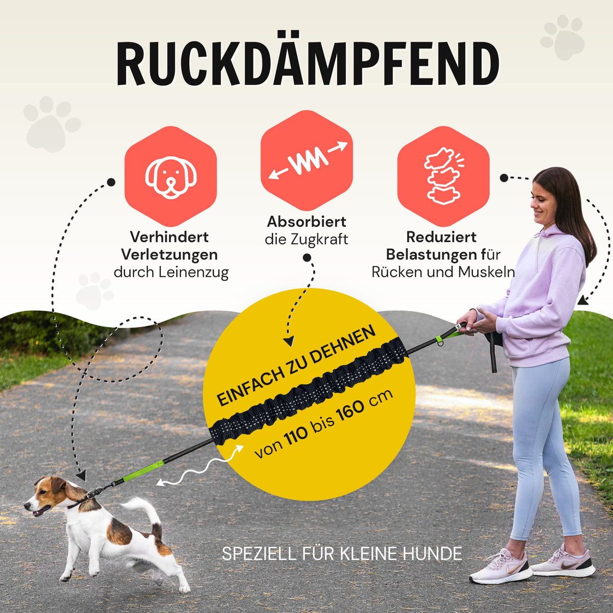 Joggingleine von Hundefreund in Grün mit Ruckdämpfung beim Laufen