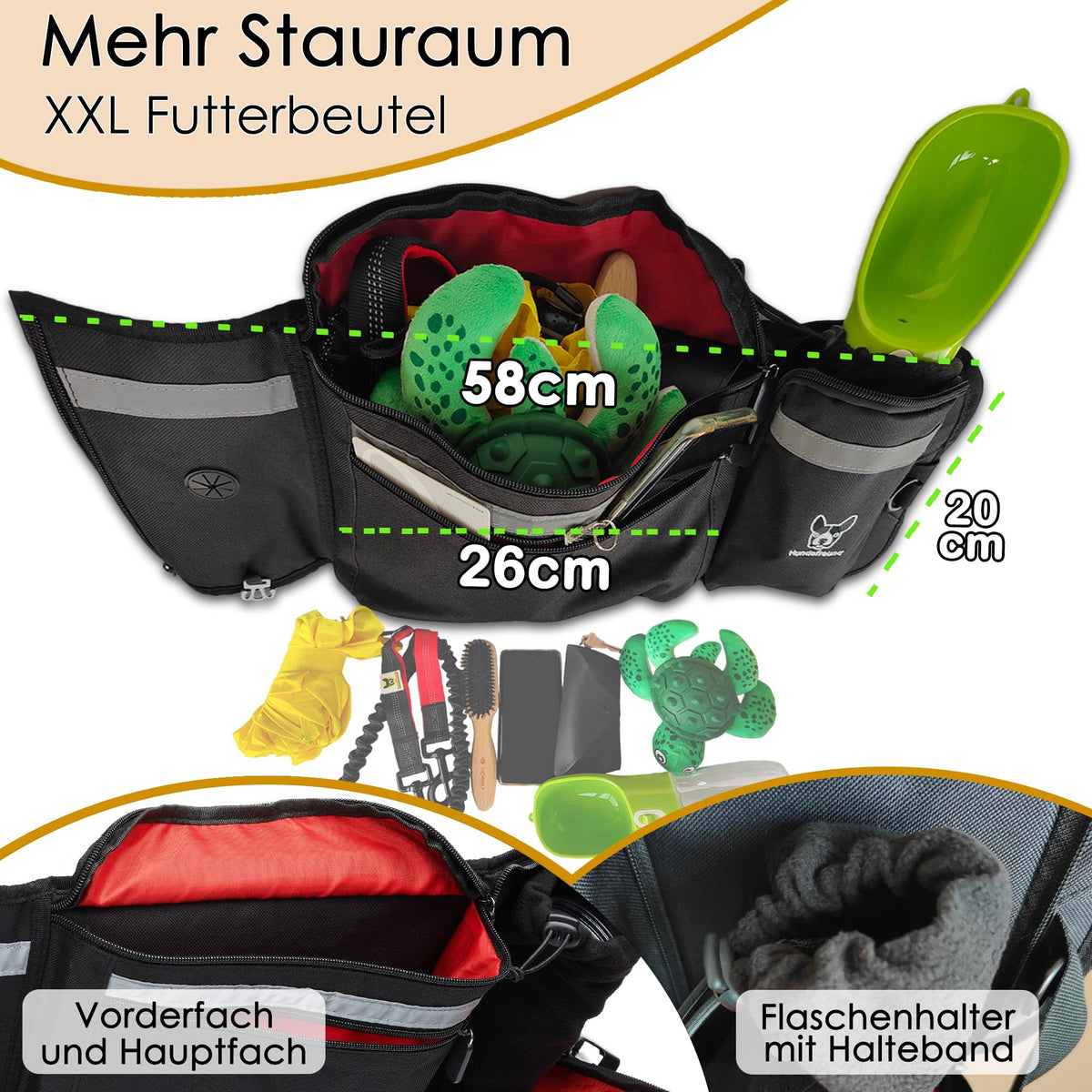 XXL-Leckerlitasche von Hundefreund in Schwarz, 58 cm breit mit viel Stauraum