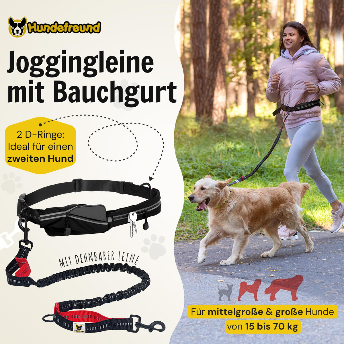 Joggingleine mit Bauchgurt in Schwarz für mittelgroße und große Hunde – Bild 2 von 7