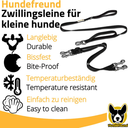 Zwillingsleine von Hundefreund in Schwarz mit zwei Hunden an einer Leine