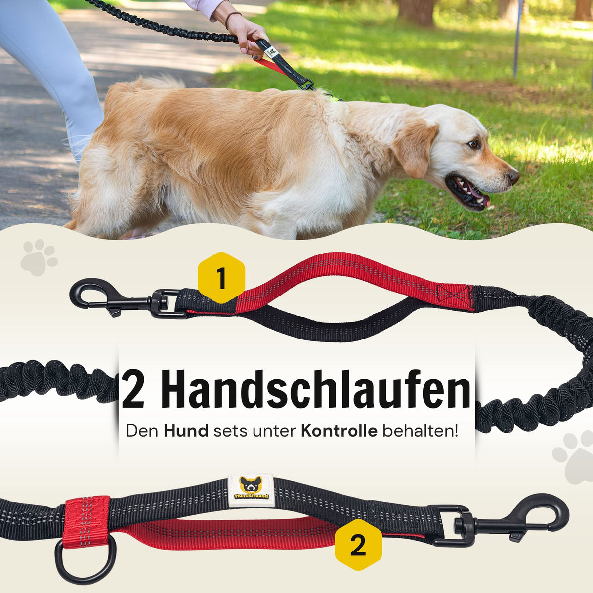 Joggingleine von Hundefreund in Rot mit zwei Handschlaufen am Leinenteil