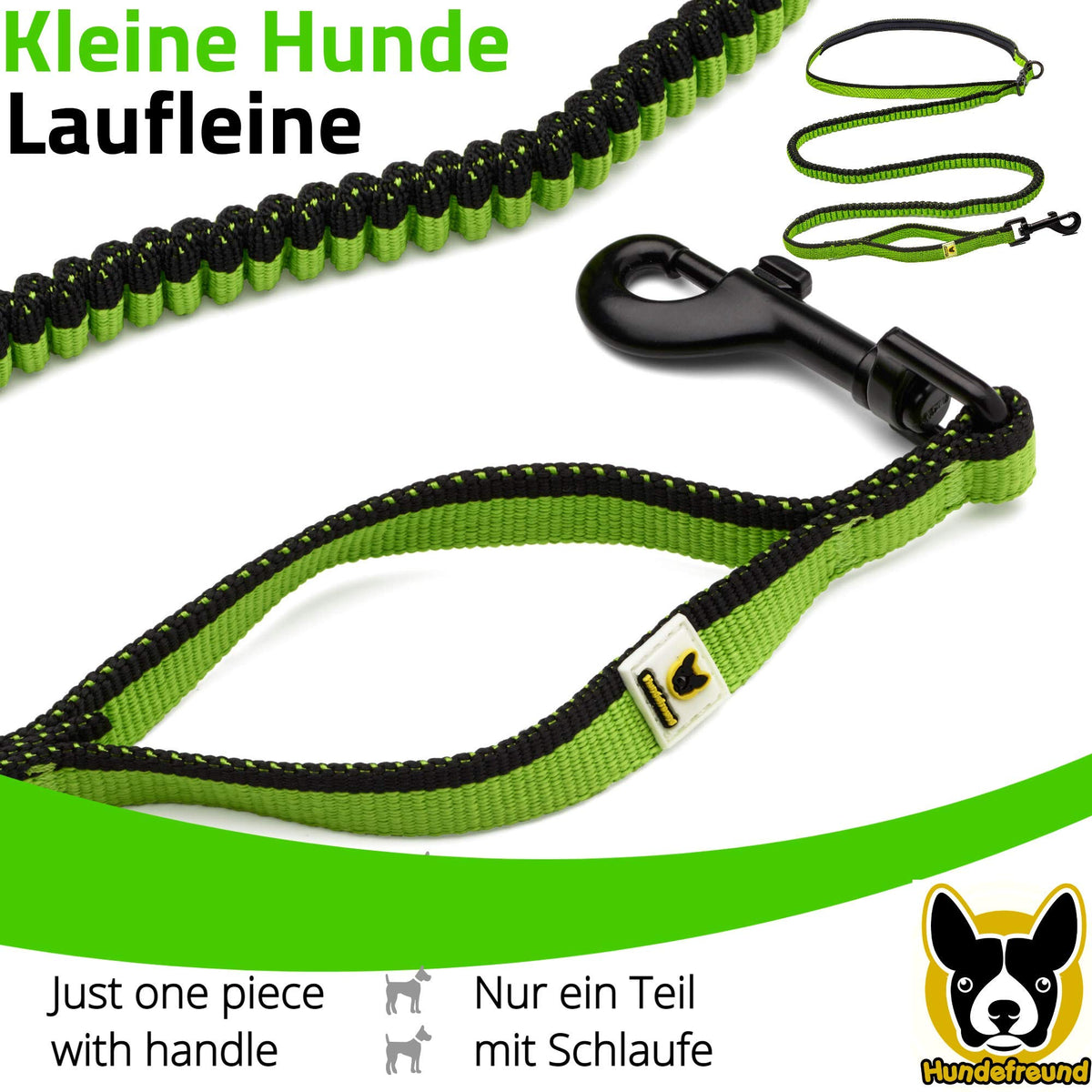 Laufleine von Hundefreund in Grün, dehnbares Leinenteil mit Handschlaufe