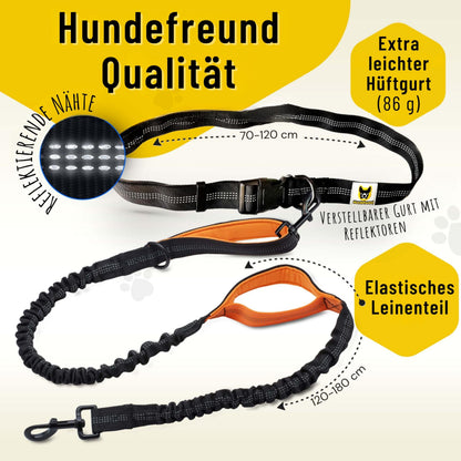 Joggingleine von Hundefreund in Orange, Detail von Hüftbeutel und Karabiner