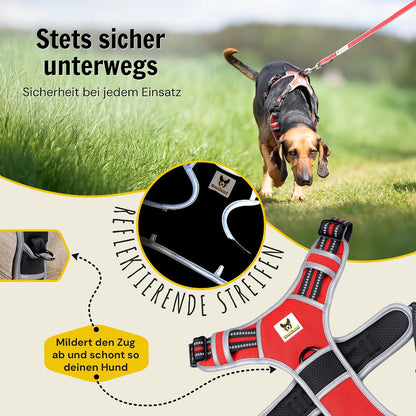 Hundegeschirr reflektierend von Hundefreund in Rot mit weicher Polsterung und atmungsaktivem Mesh