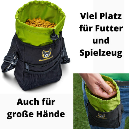 Großer Futterbeutel von Hundefreund in Schwarz-Grün mit Platz für Futter und Spielzeug