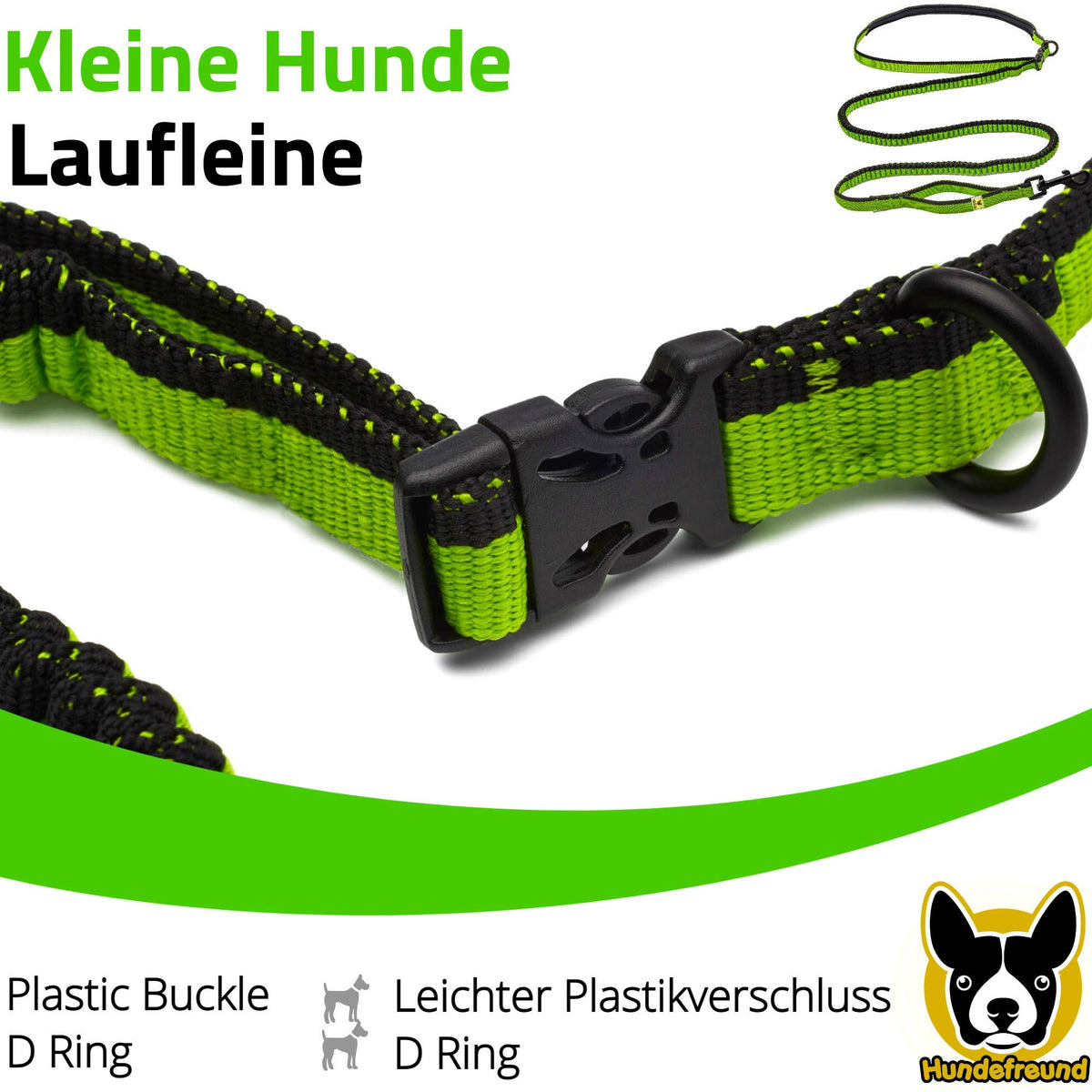 Laufleine von Hundefreund in Grün, Detail des Bauchgurts mit D-Ring