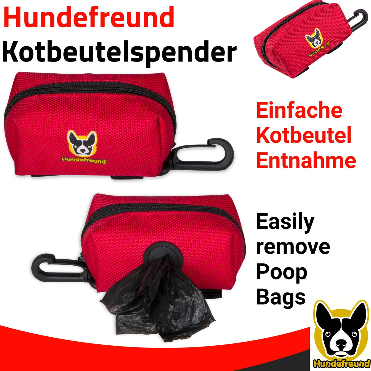 Kotbeutelspender von Hundefreund in Rot mit eingelegter Kotbeutelrolle