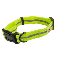 Weiches Hundehalsband von Hundefreund in Neon Gelb mit reflektierendem Streifen, Steckschnalle und D-Ring