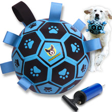 Hundefußball 18 cm von Hundefreund in Blau mit Haltegriffen und beiliegender Ballpumpe