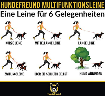 6-in-1 Multifunktionsleine von Hundefreund in Orange-Schwarz mit Karabiner in der Nahaufnahme