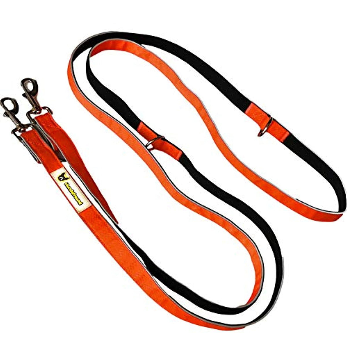 6-in-1 Multifunktionsleine von Hundefreund in Orange-Schwarz mit drei Ringen und zwei Karabinern