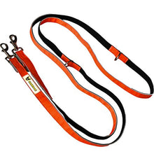 6-in-1 Multifunktionsleine von Hundefreund in Orange-Schwarz mit drei Ringen und zwei Karabinern
